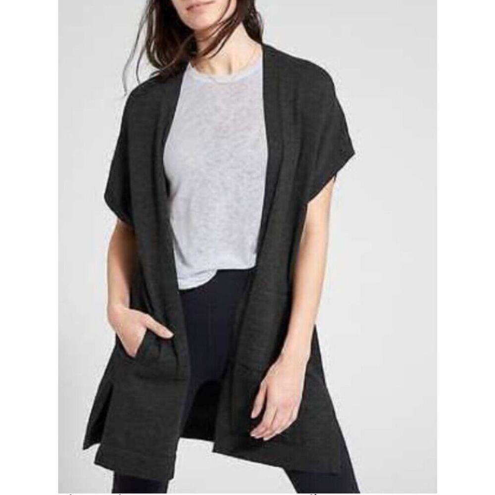 Athleta Harmony Wrap Open Front Sweater Cardigan Dark Grey Size Small